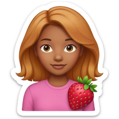 black girl with olive skin, natural-looking strawberry blonde-brunette hair, pink shirt, gentle smile, Apple emoji style sticker
