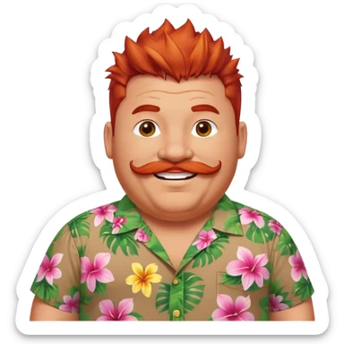 fat spiky haired happy man, red haired and mustache sticker