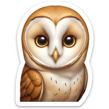 Cinematic Deep Thought Barn Owl Portrait Emoji, Head held high with a serene, contemplative gaze, showcasing its beautifully patterned plumage of white and brown, with eyes deeply focused as if pondering ancient secrets, Simplified yet majestically refined features, highly detailed, glowing with a soft, introspective light, high shine, poised and pensive, stylized with an air of profound wisdom, capturing the essence of an owl immersed in deep thought, so thoughtful it feels like it could silently whisper timeless wisdom from beyond the screen! sticker