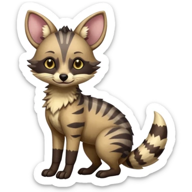 Cute adorable kawai Shiny Colorful Dusky Dark Gloomy Glossy Aardwolf-Genet-Bobcat-fusion-animal-hybrid-creature, full body sticker