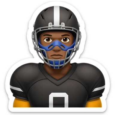 American black football player without a Helmet  and have  a goalkeeper mask which have small holes sticker