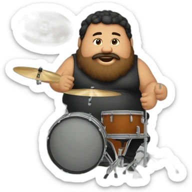 Fat boy Beard clases playing drums sticker