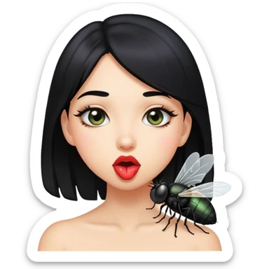 A girl with black hair doing fly kiss sticker