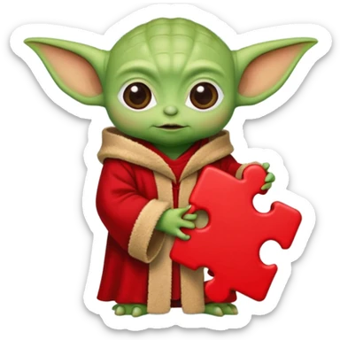 Baby Yoda sosteniendo una pieza de rompecabeza color rojo que diga Valores sticker