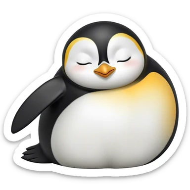 Meme-Worthy cute Sleeping Emperor Penguin Portrait Emoji, Head resting peacefully with a contented smile, showcasing luxuriously soft feathers and a serene, slumbering gaze, Simplified yet hilariously adorable features, highly detailed, glowing with a soft, drowsy polar light, high shine, relaxed and utterly lovable, stylized with an air of playful laziness, bright and heartwarming, soft glowing outline, capturing the essence of a comically sleepy emperor that feels destined to become the next viral sensation of adorable rest! sticker