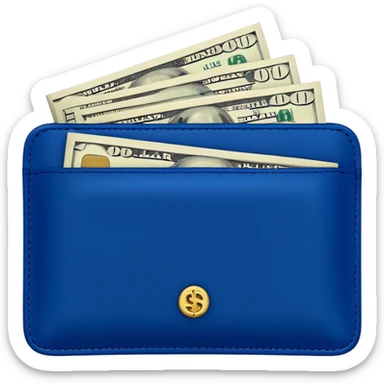 Rich emoji style Deep Blue leather wallet with dollar bills, luxury money vibe, premium 3D emoji, ultra clean, high detail, no background sticker
