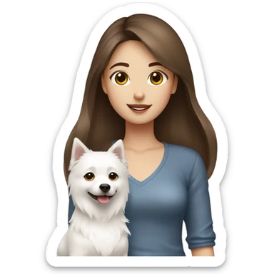 brown hair girl with Japanese spitz dog sticker