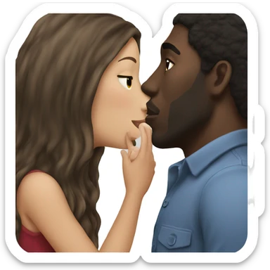 Brunette long hair kissing a black man  sticker