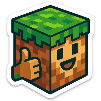 Minecraft support emoji, vibrant toon style, blocky, green and brown colors, inspired by Minecraft game sticker