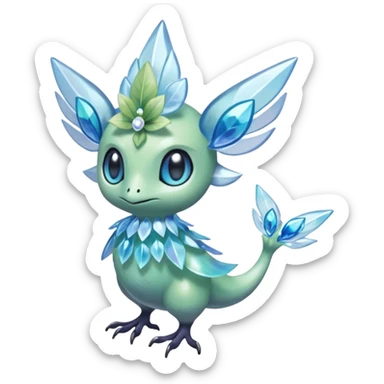 elemental icy floral ethereal glacial Axew-Rufflet-Brionne-Celebi-Pokémon-Fakémon-hybrid-creature sticker