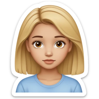 adolescente con maquillaje suave, con el cabello castaño y en las puntas del cabello mono, sticker