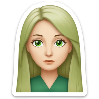 middle age woman with green eyes and long straight ash hair sticker