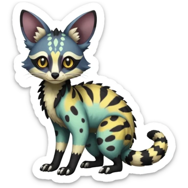 Rare warm-colored lush exotic edgy epic aesthetic gloomy spooky dark modern colorful cyber-Genet-Trico-species-Fakemon-hybrid-creature, with beautiful intricate markings, full body sticker