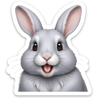 Cinematic Cute Yawning Grey Rabbit Portrait Emoji, Head tilted slightly with a dramatic, wide-open yawn, showcasing a smooth grey fur with a refined finish, floppy ears slightly drooping, round grey eyes barely open in drowsy contentment, Simplified yet irresistibly adorable features, highly detailed, glowing with a soft, cozy glow, high shine, relaxed yet expressive, stylized with a touch of whimsy, bright and endearing, soft glowing outline, capturing the essence of a sleepy yet affectionate bunny, so drowsy it feels like it could stretch out of the screen and curl up for a nap! sticker
