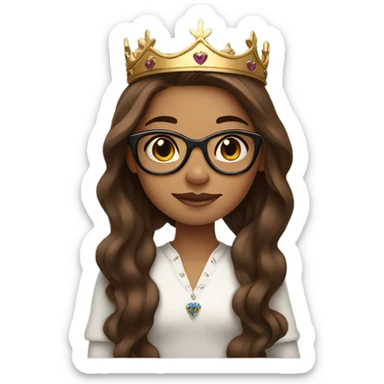 Girl with long brown hair wearing a crown, and glasses and tattoos sticker