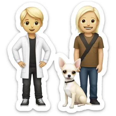 I need an emoji with a todler boy with blond haïr platine with a white chihuahua  sticker