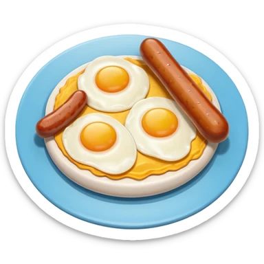 sausage and eggs object icon, fried eggs with sunny yolks, grilled sausages, warm breakfast vibe, delicious food presentation, 3D cartoon style, mobile game icon style, centered, clean background, no text, no watermark
 sticker