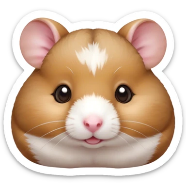 Cinematic Cute Brown and White Banded Hamster Portrait Emoji, Head tilted playfully and inquisitively, showcasing a fluffy fur with playful brown and white banded patterns, round, sparkling dark eyes filled with curiosity, Simplified yet irresistibly adorable features, highly detailed, glowing with a warm, friendly glow, high shine, affectionate and lively, stylized with a touch of whimsy, bright and endearing, soft glowing outline, capturing the essence of a mischievous yet loving hamster, so playful it feels like it could dash out of the screen and into your arms! sticker