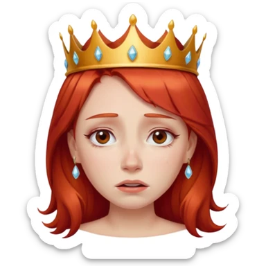 Beautiful lady crying tears can see shoulders red hair and crown on her head sticker