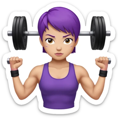 muscularweight lifting female short purple hair asian sticker