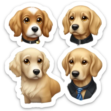 menino moreno olhos castanhos cabelos curto cor de cabelo preto com 2 cachorros goldens um papagaio e um peixe sticker