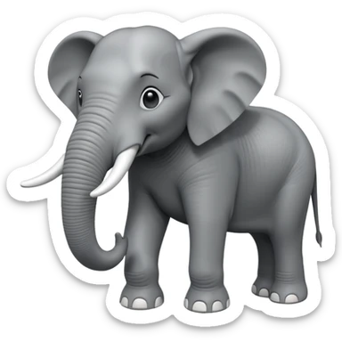 A giant 3D cartoon elephant in side view, thick gray skin, large tusks, dust around its feet, strong sunlight and shadows, realistic and powerful Memoji-style. sticker