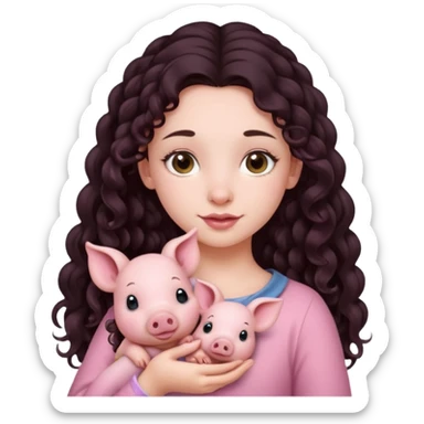 Ragazza bellissima capelli lunghi scuri con piccolo maialino sticker
