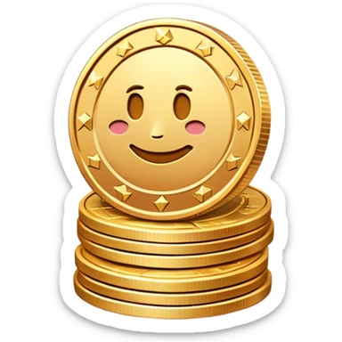 Clash of Clans aesthetic: Cinematic Playful Pixel 3D Coin Stack Portrait Emoji, rendered in a 3D vector-style similar to standard emojis with minimal shading and bold, simplified shapes. A compact, distinct form with signature details, softly glowing with a pixelated adventure charm. Simplified yet unmistakably iconic, highly detailed and consistent, glowing with a soft radiance and high shine. Stylized with a touch of classic pixel-art charm and a soft glowing outline, capturing the essence of a beloved gaming relic with a friendly, playful manner! sticker