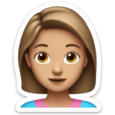 cute tan girl with blue eyes and long brown hair and a pink shirt sticker