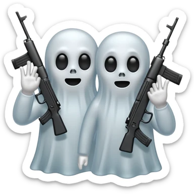 Fantasmas con un fusil y haciendo haciendo en en forma de V con los dedos sticker