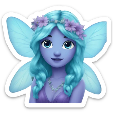Beautiful,blue flower, fairy, blue, turqoise, silver, purple, long hair, big wings sticker