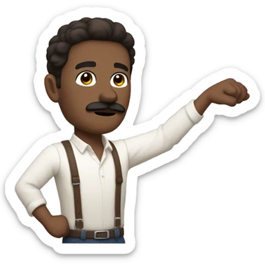 austian man with a small square moustache and dark brown side swept short hair holding up his arm sticker