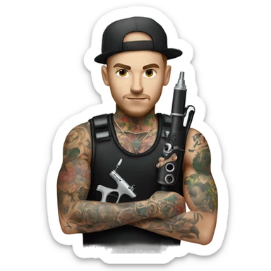 White Tattoo Artist Boy with tattoo gun sticker
