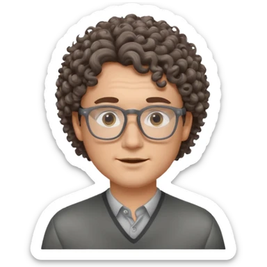 homme blanc avec cheveux brun frisés et lunettes grise sticker