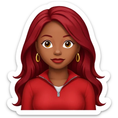 LaTavia Robeson from Destiny's Child with long dark red hair, red outfit sticker