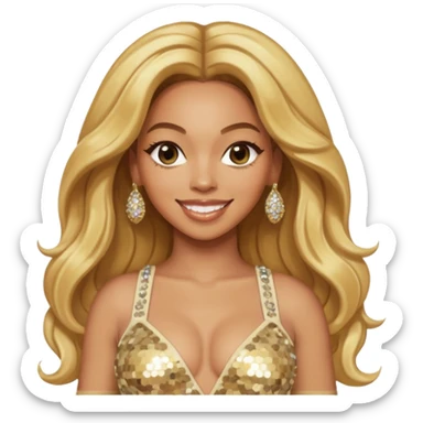Beyonce from Destiny's Child with long golden blonde hair, cream sequin outfit sticker