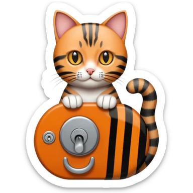 A short-tailed striped cat turning a doorknob sticker