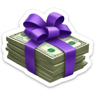 purple ribbon wrapped in money sticker