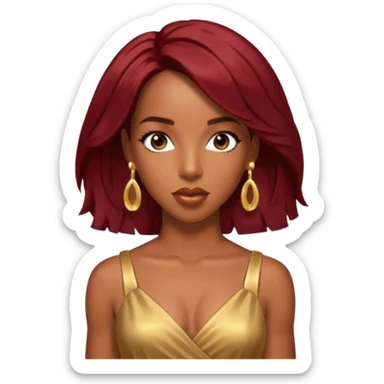 Kelly Rowland Dark Red Hair, Brown Eyes, Gold Dress with earrings sticker
