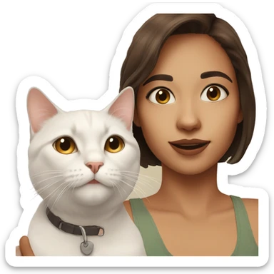 Brown short hair Girl selfie with white cat indoors sticker