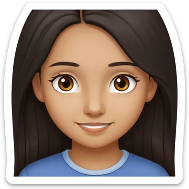 girl with olive brown complexion, dark long hair, brown eyes, subtle smile with no teeth, casual clothing sticker