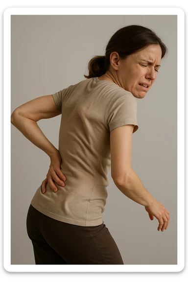 Donna con scoliosi dolorante perchè non ha mobilità a causa di essa sticker