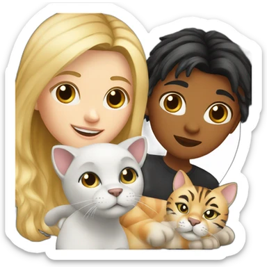 Blond white girl with black cat and tiger cat sticker