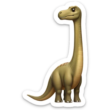 Cinematic Noble Brachiosaurus Portrait Emoji, Poised and majestic, with a towering, elongated neck stretching gracefully from a robust, column-like body, a small, gentle head with curious eyes, and subtle, textured skin in earthy tones, Simplified yet sharply defined features, highly detailed, glowing with a soft, golden radiance, high shine, intelligent and serene, stylized with an air of prehistoric grandeur, focused and calm, soft glowing outline, capturing the essence of a watchful and confident Brachiosaurus that appears ready to gracefully emerge from the screen with effortless power! sticker