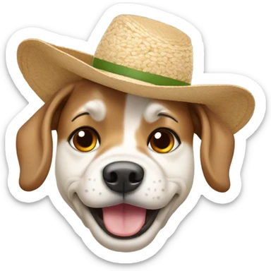 Dog with rice farmer hat with surprised expression sticker
