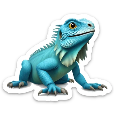realistic crawling happy blue iguana  sticker