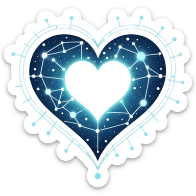Abstract navigational map with constellation dots forming heart patterns when connected, magical ethereal map with subtle heart geography sticker