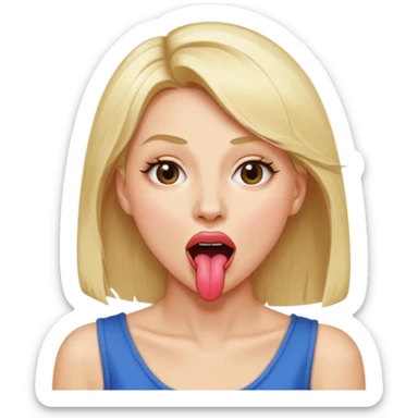 Woman head, blonde, slim, mouth wide open, tongue out, throat showing
 sticker
