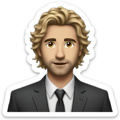 very realistic alex hormozi with a messy hair and in a suit sticker