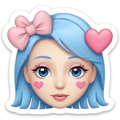 Coquette wink emoji, long eyelashes, heart-shaped blush, soft pastel pink and blue palette, glossy finish, transparent background



 sticker